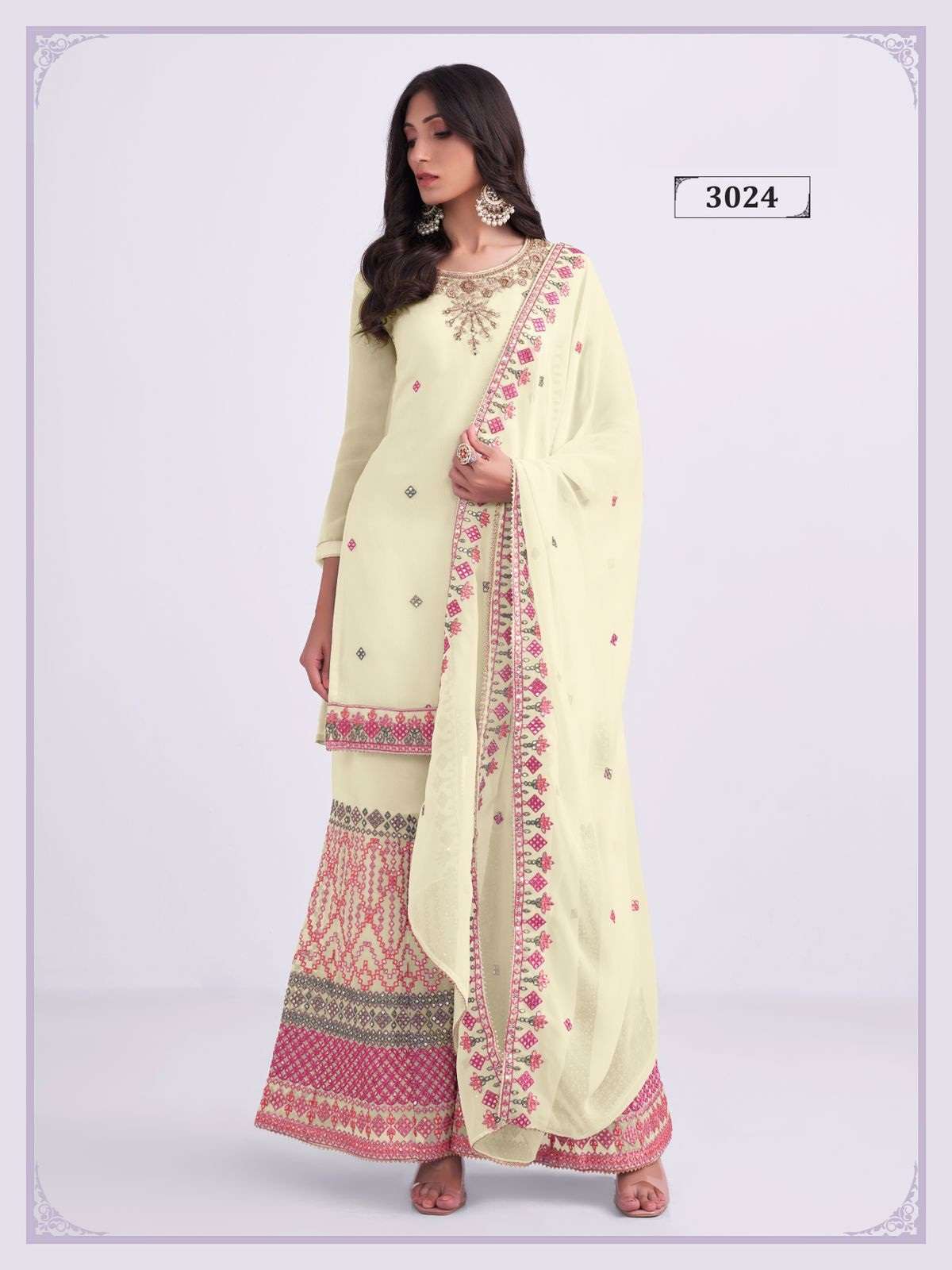 DESIGNER FANCY PARTY WEAR YELLOW SHARARA PALAZZO GEORGETTE SALWAR SUIT ALZ 3024