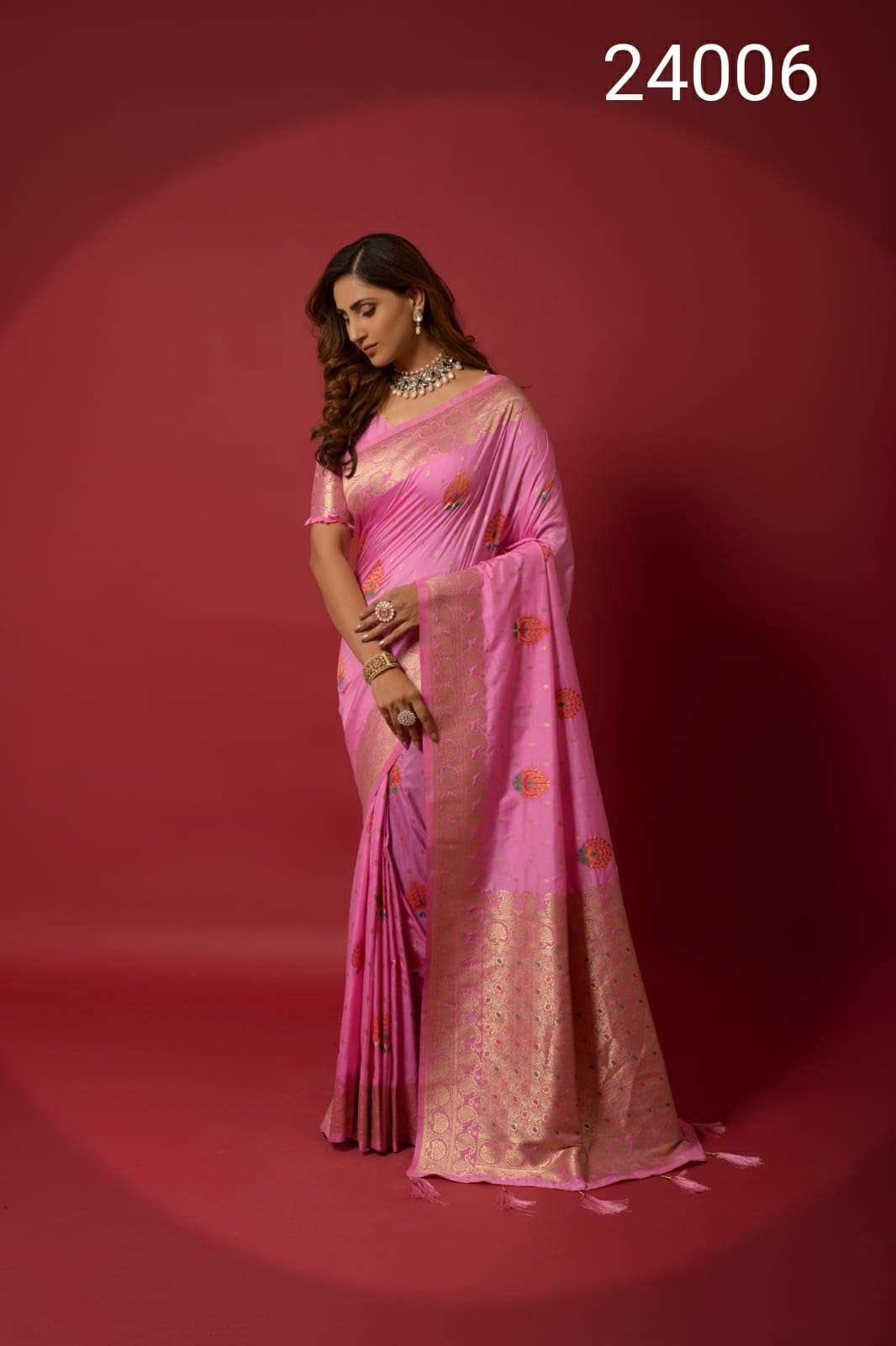 DESIGNER FANCY PINK WEDDING PARTY WEAR DESIGNER BANARASI SILK FABRIC SAREE RAJPATH SM-24006