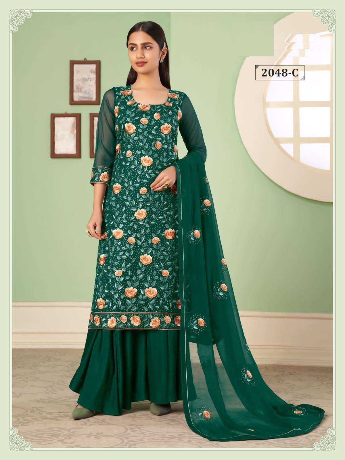 DESIGNER FANCY WEDDING PARTY FESTIVAL WEAR GEORGETTE SALWAR SUIT ALIZEH ZAIDA 2048C