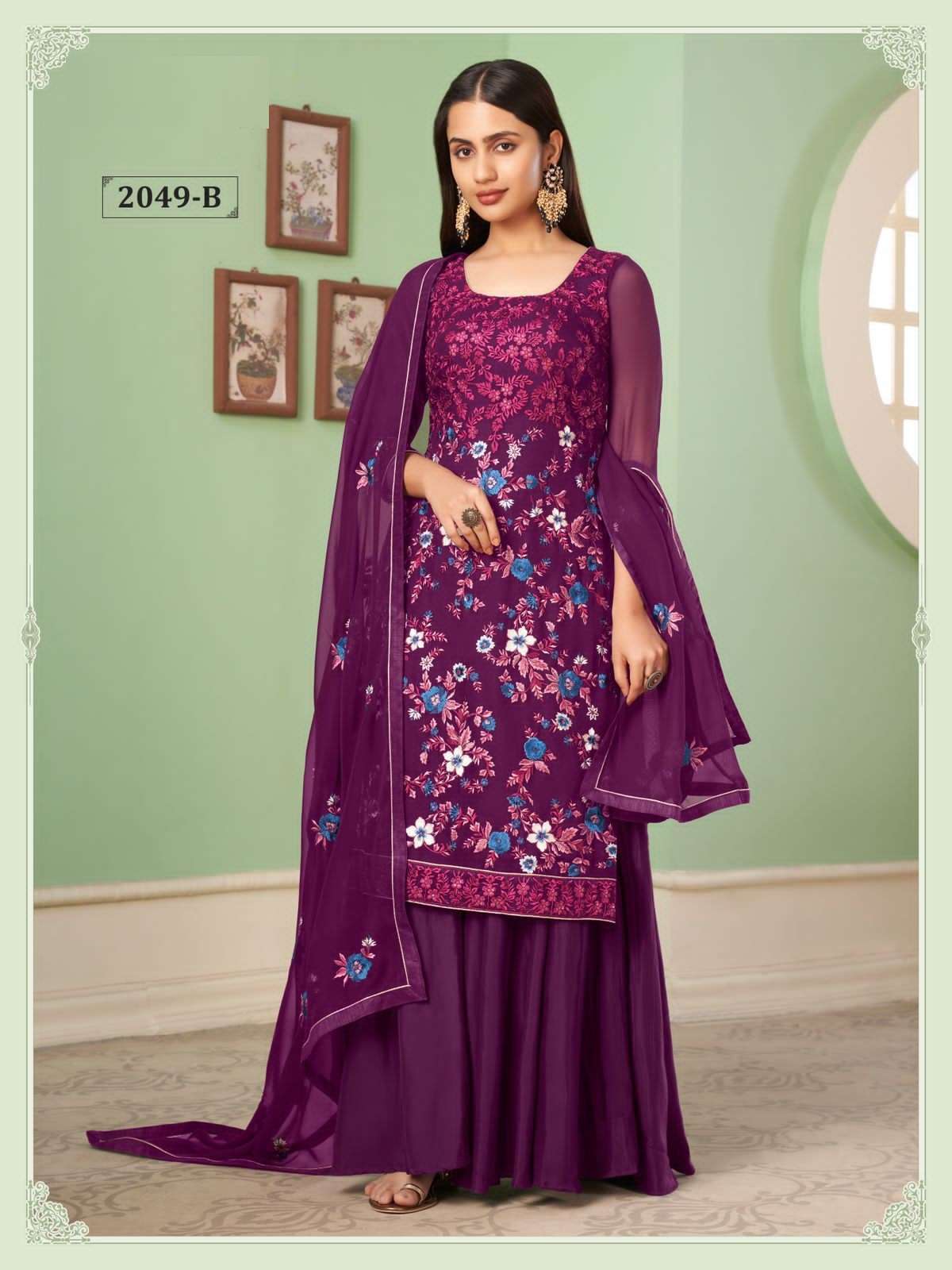 DESIGNER FANCY WEDDING PARTY FESTIVAL WEAR GEORGETTE SALWAR SUIT ALIZEH ZAIDA 2049B