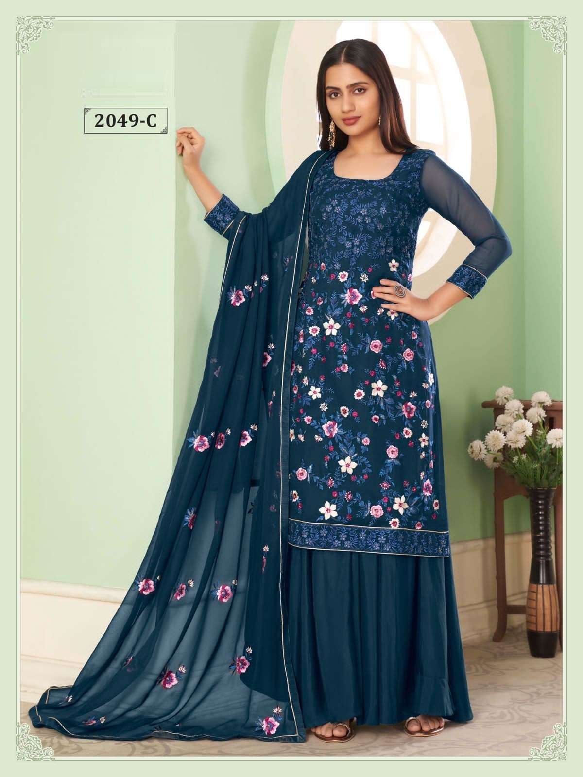 DESIGNER FANCY WEDDING PARTY FESTIVAL WEAR GEORGETTE SALWAR SUIT ALIZEH ZAIDA 2049C