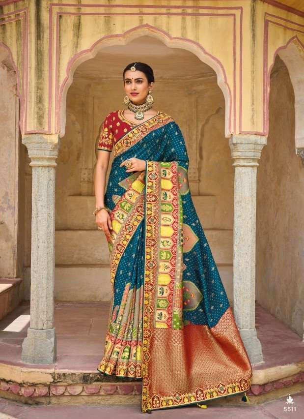 DESIGNER FANCY WEDDING PARTY WEAR DESIGNER BLUE BANARASI SILK FABRIC TATHASTU 5511