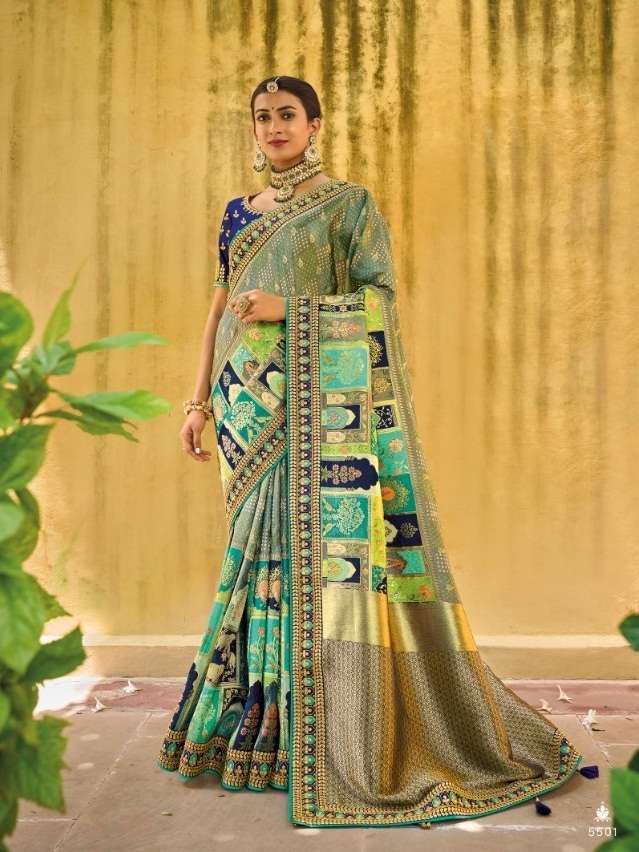 DESIGNER FANCY WEDDING PARTY WEAR DESIGNER GREEN BANARASI SILK FABRIC TATHASTU 5501