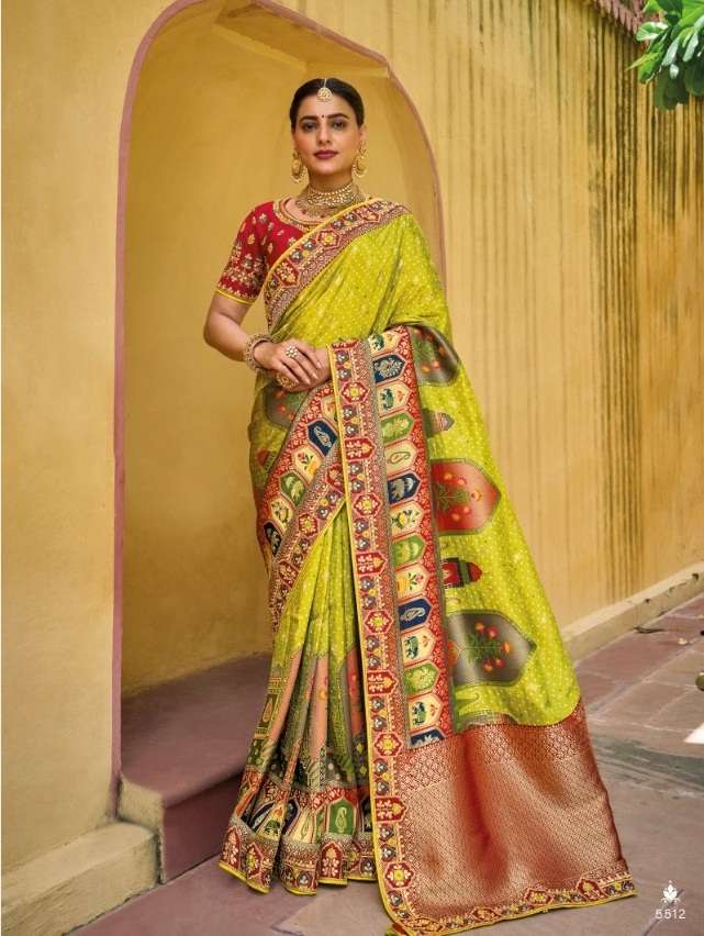 DESIGNER FANCY WEDDING PARTY WEAR DESIGNER GREEN BANARASI SILK FABRIC TATHASTU 5512