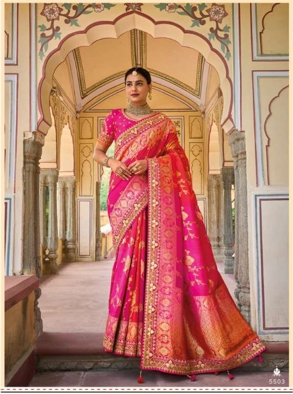 DESIGNER FANCY WEDDING PARTY WEAR DESIGNER PINK BANARASI SILK FABRIC TATHASTU 5503