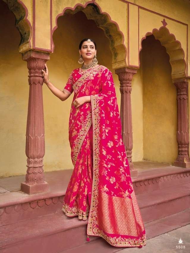 DESIGNER FANCY WEDDING PARTY WEAR DESIGNER PINK BANARASI SILK FABRIC TATHASTU 5508