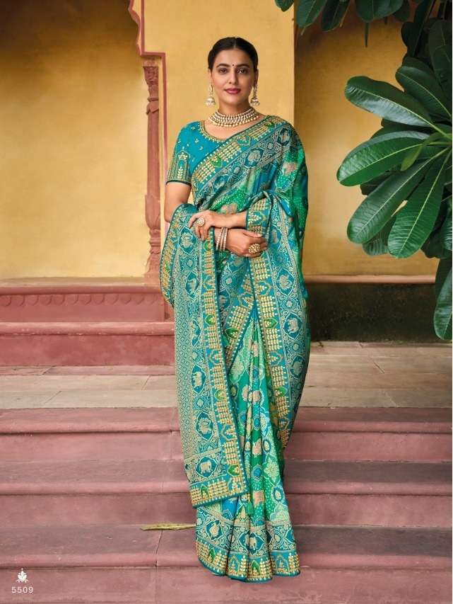 DESIGNER FANCY WEDDING PARTY WEAR DESIGNER RAMA BANARASI SILK FABRIC TATHASTU 5509