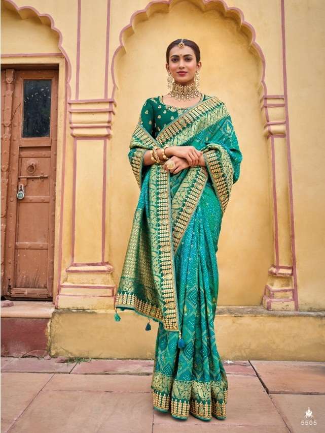 DESIGNER FANCY WEDDING PARTY WEAR DESIGNER RAMA GREEN BANARASI SILK FABRIC TATHASTU 5505