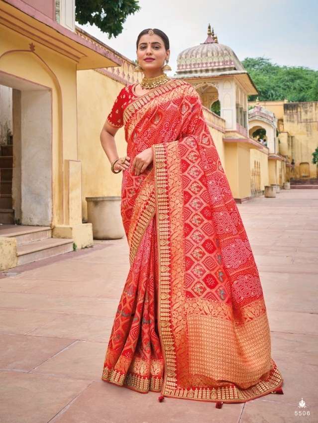 DESIGNER FANCY WEDDING PARTY WEAR DESIGNER RED BANARASI SILK FABRIC TATHASTU 5506