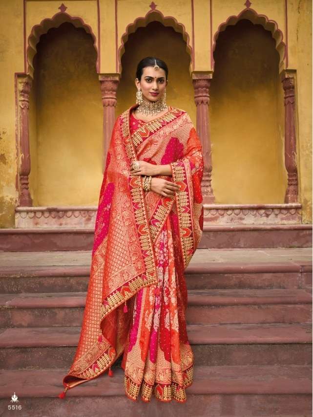 DESIGNER FANCY WEDDING PARTY WEAR DESIGNER RED BANARASI SILK FABRIC TATHASTU 5516