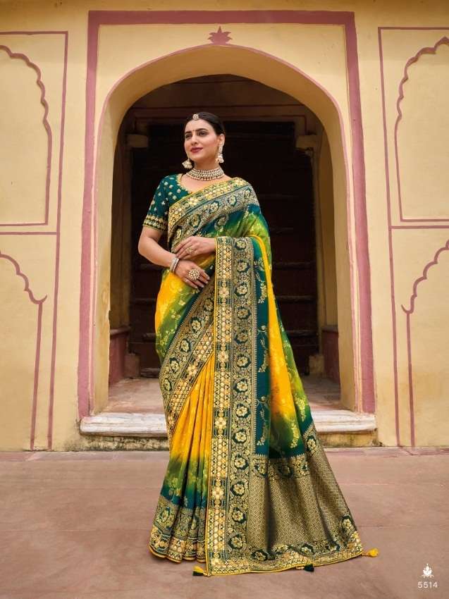 DESIGNER FANCY WEDDING PARTY WEAR DESIGNER YELLOW BANARASI SILK FABRIC TATHASTU 5514