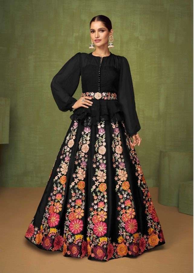 DESIGNER FANCY WEDDING PARTY WEAR HEAVY BLACK GOWN IN REAL GEORGETTE FABRIC GUL 5206 C