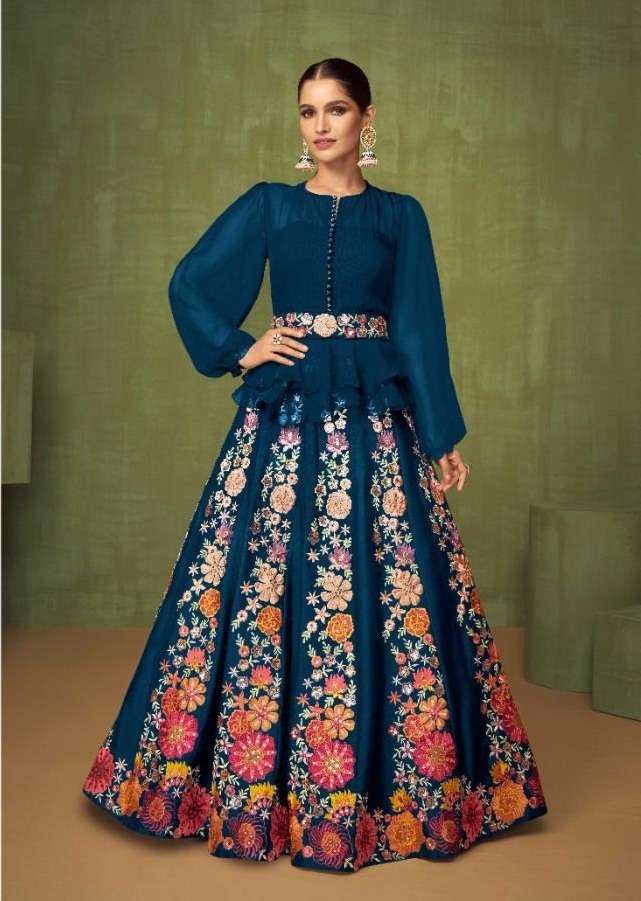 DESIGNER FANCY WEDDING PARTY WEAR HEAVY BLUE GOWN IN REAL GEORGETTE FABRIC GUL 5206