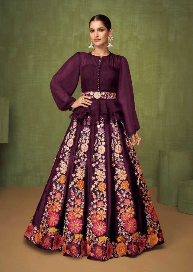 DESIGNER FANCY WEDDING PARTY WEAR HEAVY WINE GOWN IN REAL GEORGETTE FABRIC GUL 5206