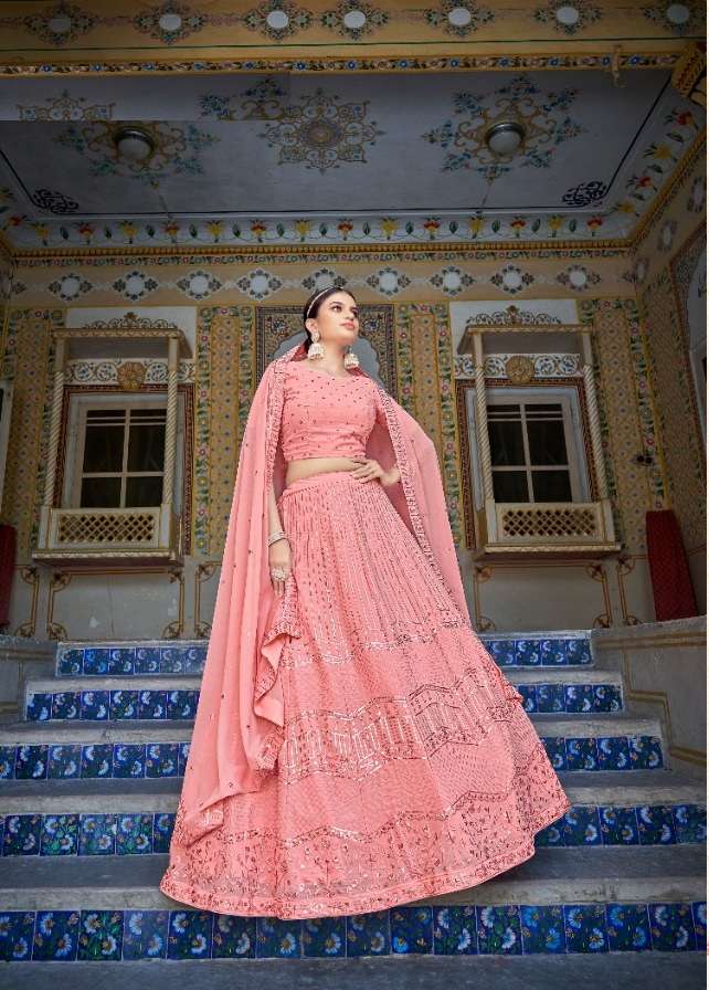 DESIGNER PINK FANCY NEW TRENDY PARTY WEAR GEORGETTE SILK LEHENGA CHOLI KF GIRLISH 154