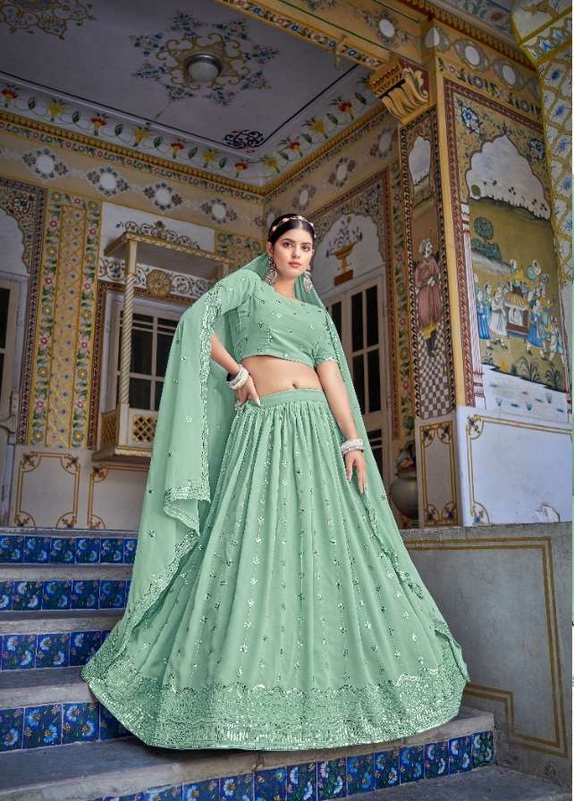 DESIGNER PISTA FANCY NEW TRENDY PARTY WEAR GEORGETTE SILK LEHENGA CHOLI KF GIRLISH 152