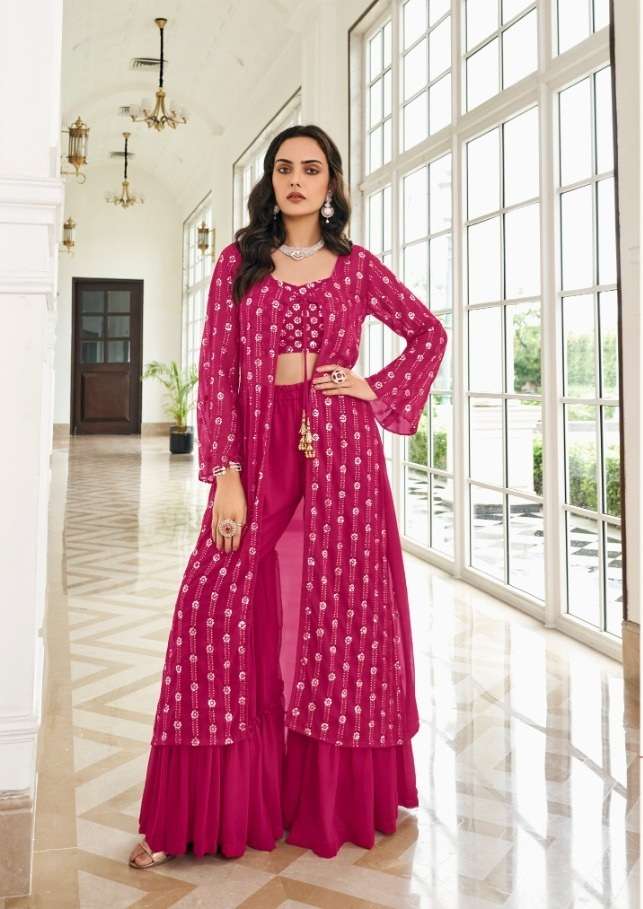 DESIGNER WEDDING PARTY WEAR KOTI JACKET STYLE SALWAR SUIT WITH SHARARA SHREEMATEE FASHION 135