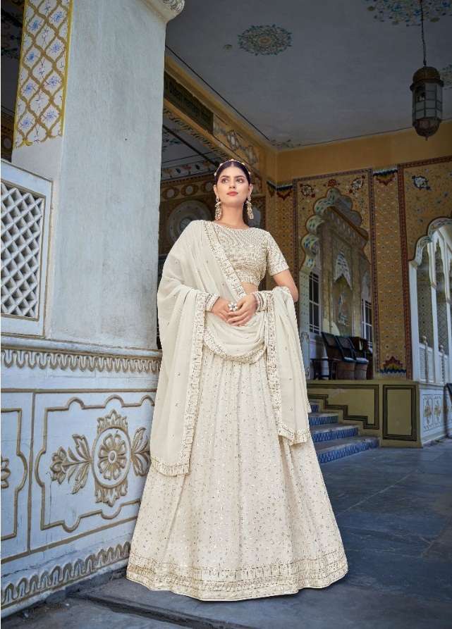 DESIGNER WHITE FANCY NEW TRENDY PARTY WEAR GEORGETTE SILK LEHENGA CHOLI KF GIRLISH 151