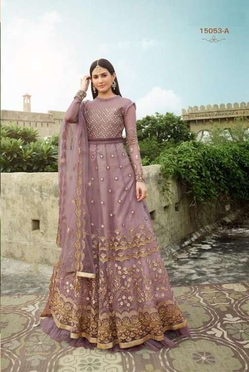 HEAVY DESIGNER FANCY WEDDING PARTY WEAR NET ANARKALI SALWAR SUIT WEAR 15053A