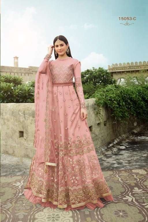 HEAVY DESIGNER FANCY WEDDING PARTY WEAR NET ANARKALI SALWAR SUIT WEAR 15053C