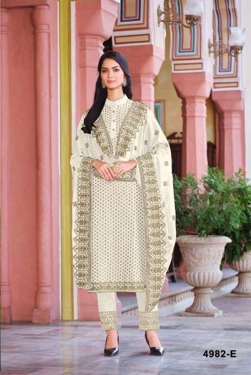 WHITE DESIGNER FANCY WEDDING PARTY FESTIVAL WEAR BUTTERFLY NET SALWAR SUIT VIPUL JG 4982E