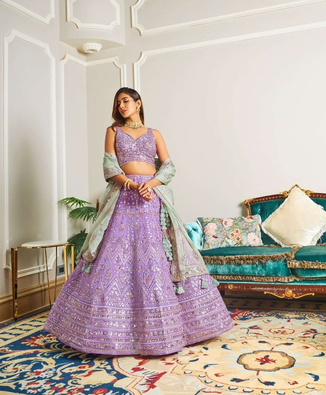 BEST DESIGNER PURPLE PARTY WEAR BRIDAL WEDDING HEAVY SILK LEHENGA CHOLI NAVKAR SM12