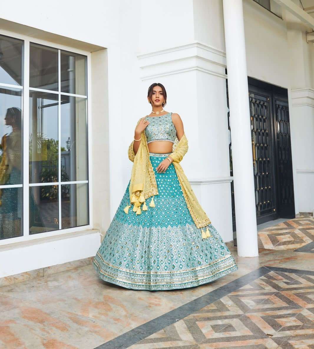 BEST DESIGNER SKY BLUE PARTY WEAR BRIDAL WEDDING HEAVY SILK LEHENGA CHOLI NAVKAR SM11