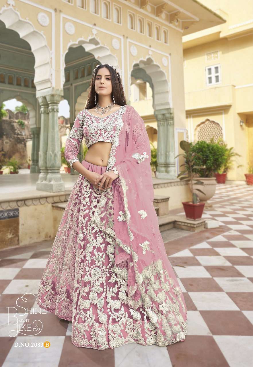 BEST QUALITY DESIGNER PINK BOLLYWOOD WEDDING PARTY WEAR LEHENGA AT WHOLESALE RATE KB2083 B