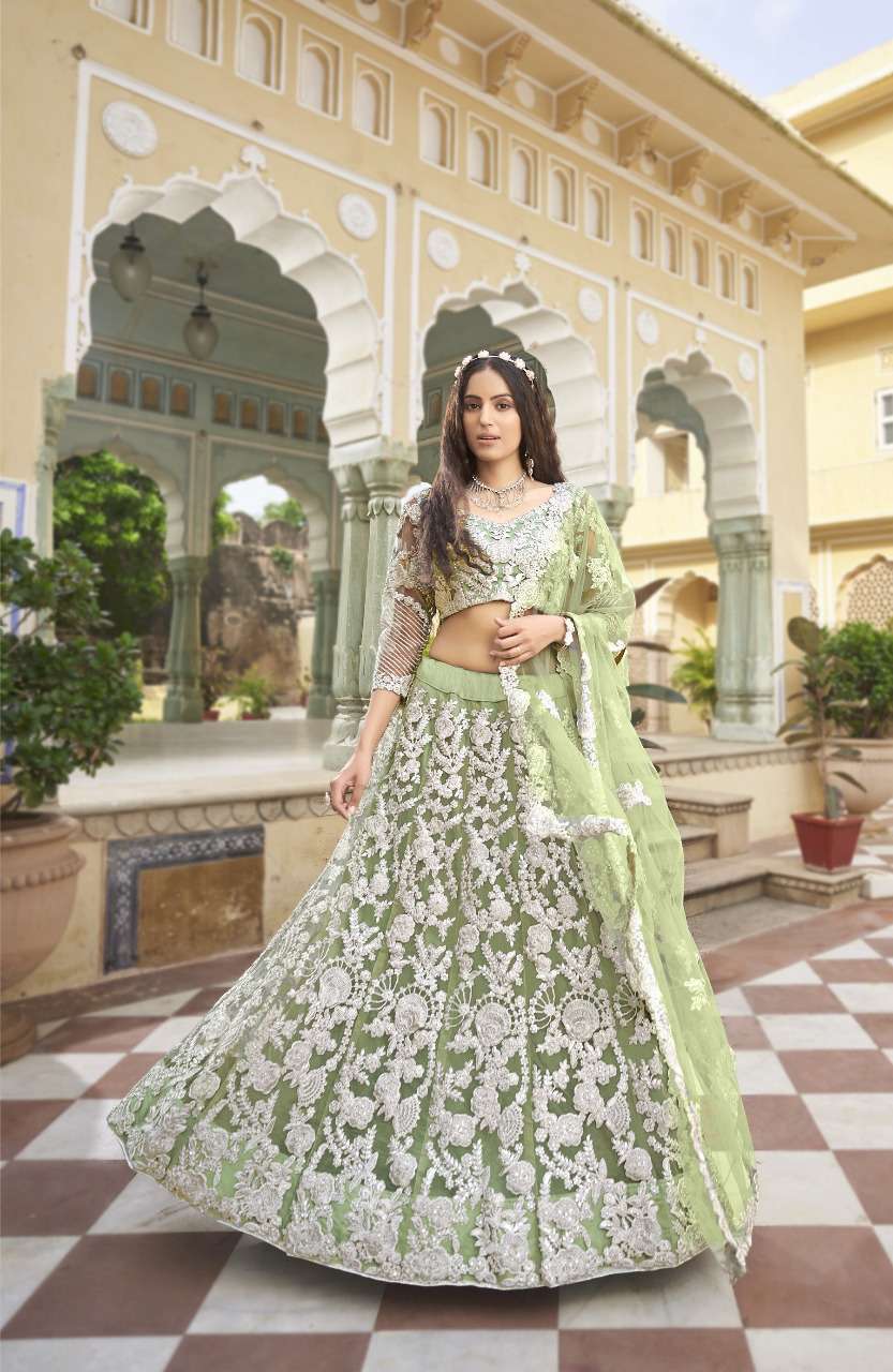 BEST QUALITY DESIGNER PISTA BOLLYWOOD WEDDING PARTY WEAR LEHENGA AT WHOLESALE RATE KB2083 C