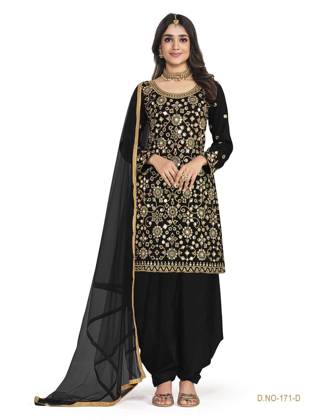 DESIGNER BLACK COTTON SILK PATIYALA SALWAR SUIT NEW DESIGN SHREEMATEE FASHION 171 D