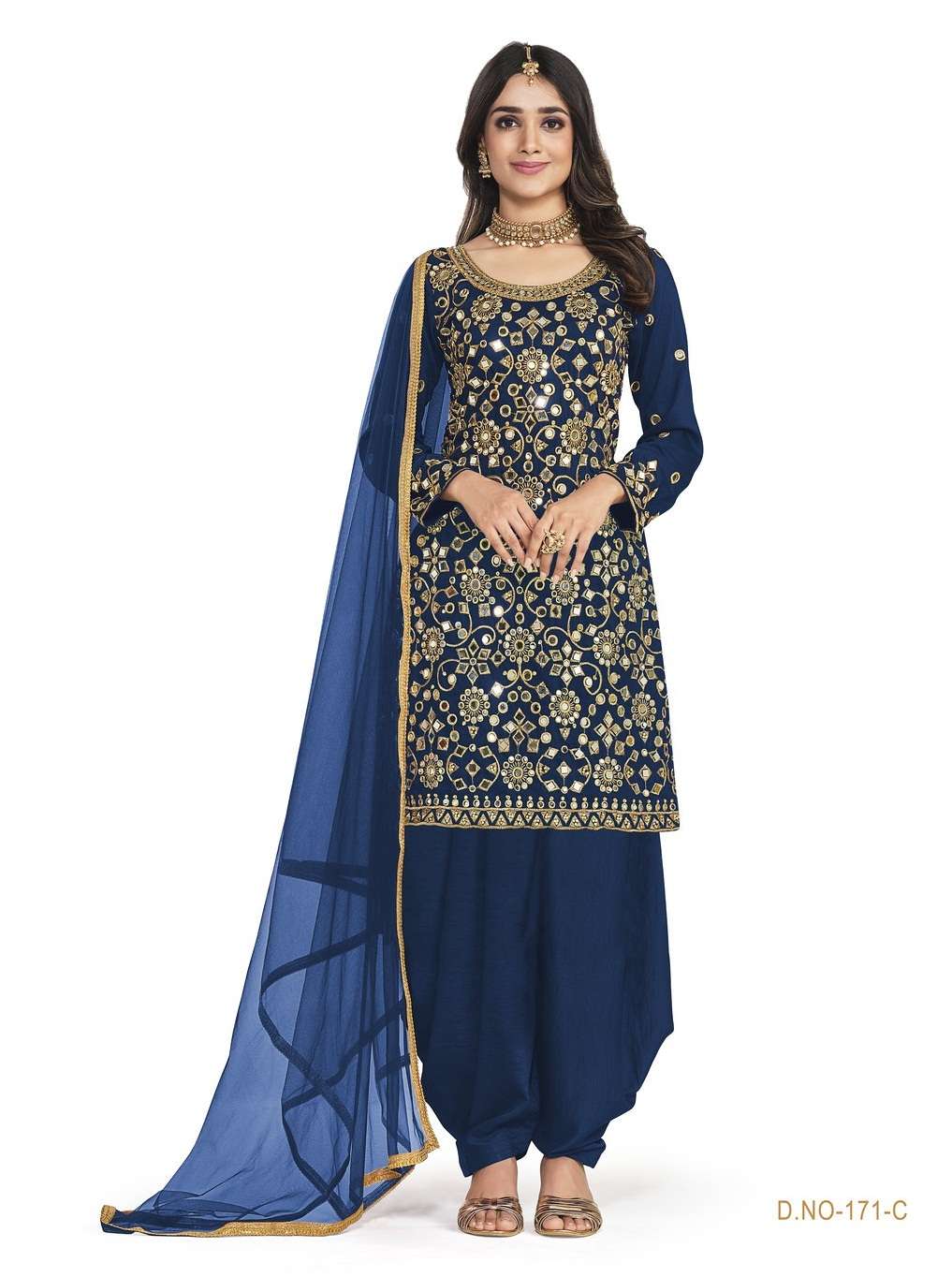 DESIGNER BLUE COTTON SILK PATIYALA SALWAR SUIT NEW DESIGN SHREEMATEE FASHION 171 C