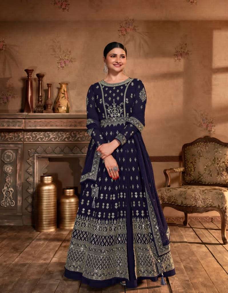 DESIGNER FANCY BLUE LONG ANARKALI GOWN SALWAR SUIT FOR WEDDING PARTY WEAR IN GEORGETTE FABRIC RH VINAY FASHION 61441