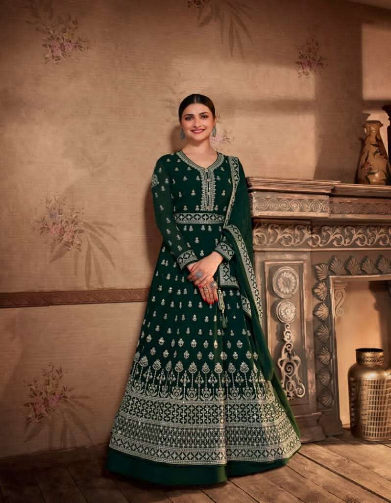 DESIGNER FANCY GREEN LONG ANARKALI GOWN SALWAR SUIT FOR WEDDING PARTY WEAR IN GEORGETTE FABRIC RH VINAY FASHION 61444