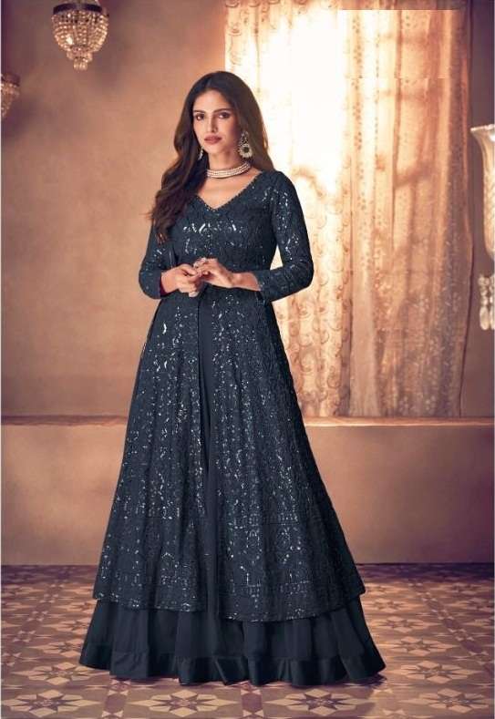 DESIGNER FANCY LONG ANARKALI SALWAR SUIT GOWN EXCLUSIVE FOR NAVRATRI PARTY WEAR SAYURI NOOR 123 J