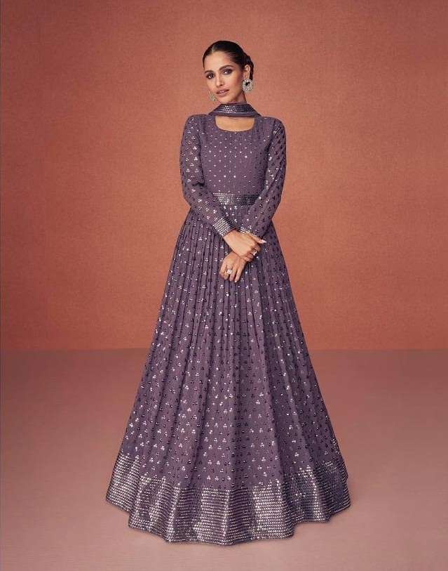 DESIGNER FANCY LONG PURPLE ANARKALI GOWN SALWAR SUIT FOR WEDDING PARTY WEAR IN GEORGETTE FABRIC AF SEASON 9363 A