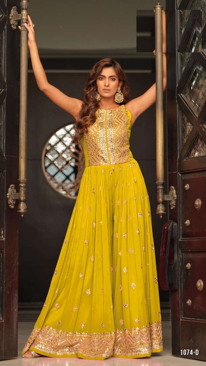 DESIGNER FANCY MOST SELLING CHINON YELLOW JUMPSUIT FOR PARTY CASUAL WEAR EB 1074D