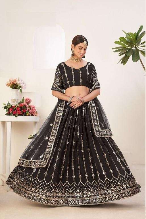 DESIGNER FANCY NEW TRENDY PARTY WEAR BLACK GEORGETTE SILK LEHENGA CHOLI PC AMRITA 3010