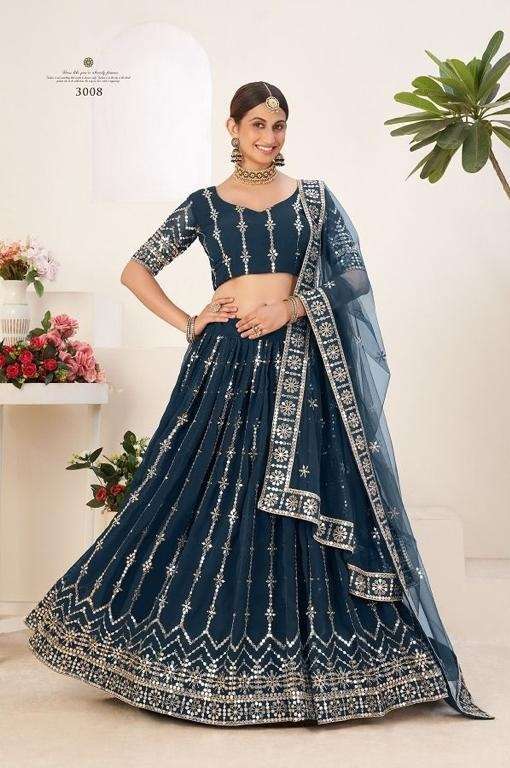 DESIGNER FANCY NEW TRENDY PARTY WEAR BLUE GEORGETTE SILK LEHENGA CHOLI PC AMRITA 3008