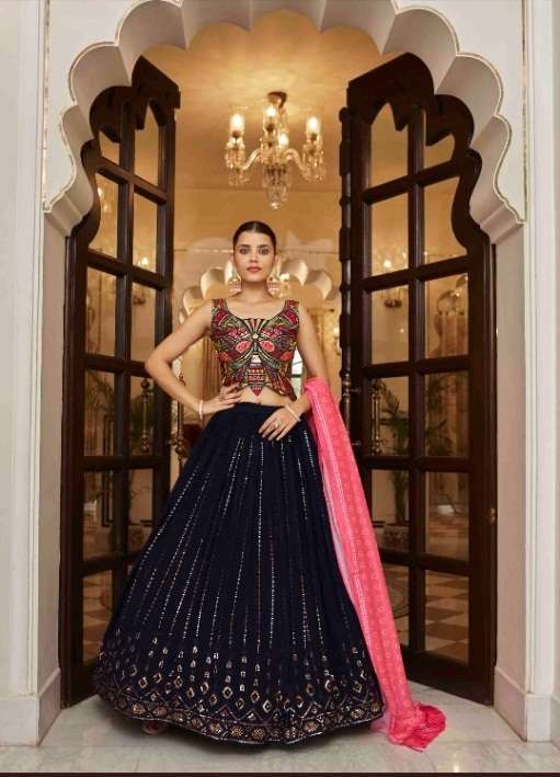 DESIGNER FANCY NEW TRENDY PARTY WEAR BLUE GEORGETTE LEHENGA CHOLI KF BRIDESMAID 2205