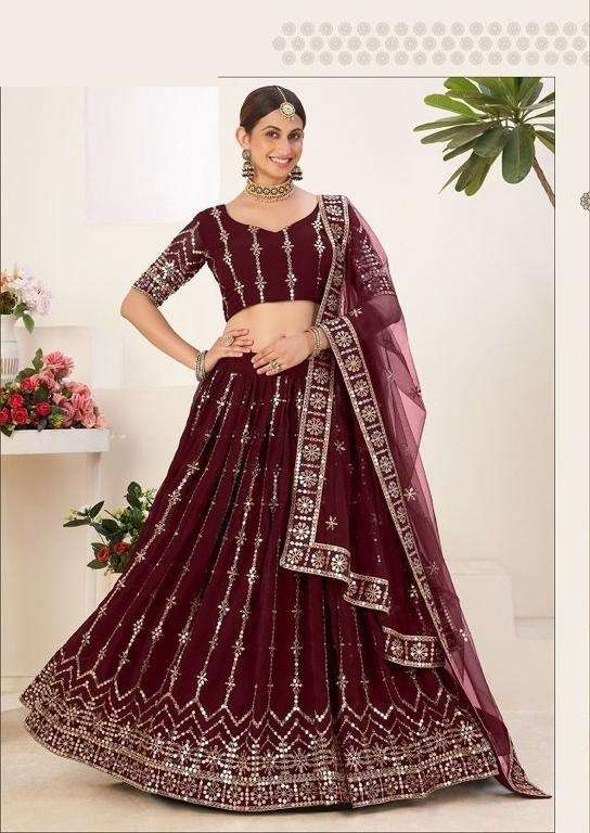 DESIGNER FANCY NEW TRENDY PARTY WEAR MAROON GEORGETTE SILK LEHENGA CHOLI PC AMRITA 3009