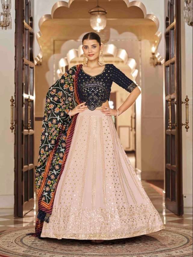 DESIGNER FANCY NEW TRENDY PARTY WEAR PINK GEORGETTE LEHENGA CHOLI KF BRIDESMAID 2201