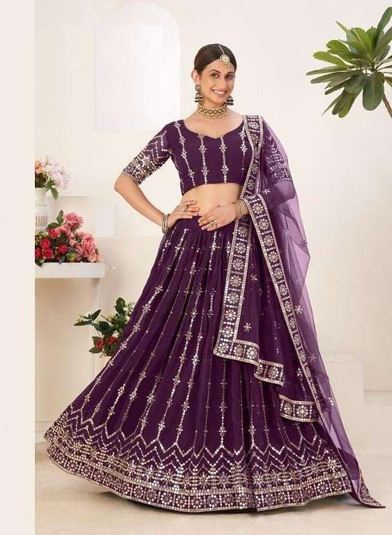 DESIGNER FANCY NEW TRENDY PARTY WEAR PURPLE GEORGETTE SILK LEHENGA CHOLI PC AMRITA 3007