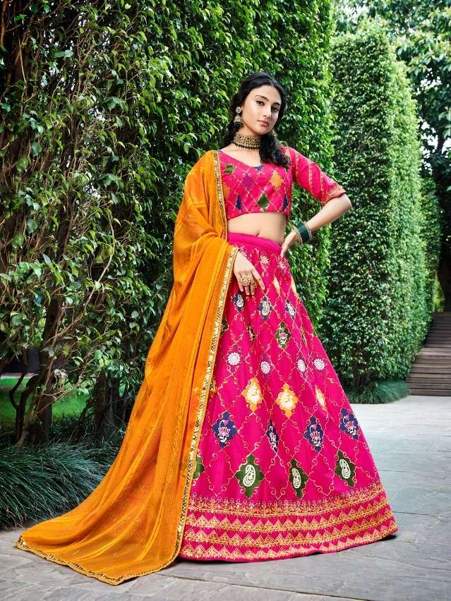 DESIGNER FANCY NEW TRENDY PINK PARTY WEAR SILK LEHENGA CHOLI KF BRIDESMAID 2224