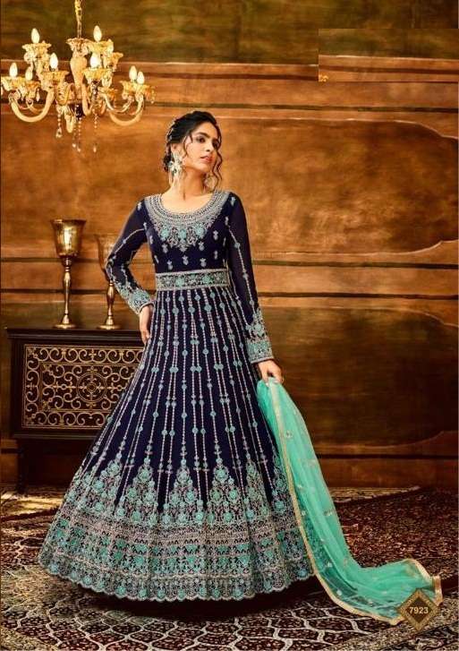 DESIGNER FANCY PARTY WEAR BLUE LONG ANARKALI GEORGETTE SALWAR SUIT HOTLADY MAAYSHA 7923