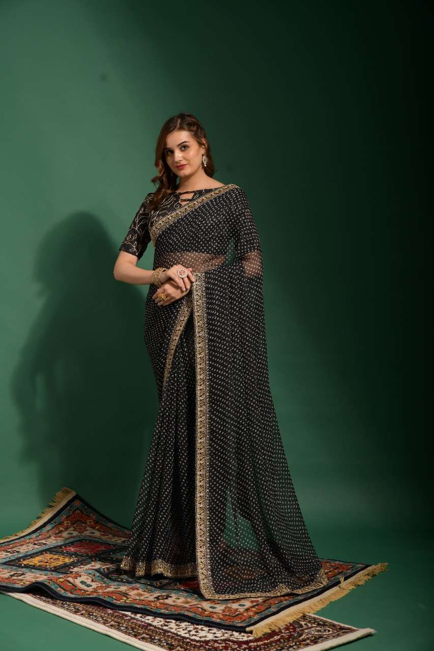 DESIGNER FANCY PARTY WEAR CHIFFON SILK SAREE EXCLUSIVE COLLECTION PC FLORAL 6