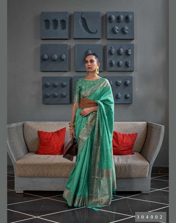 DESIGNER FANCY PARTY WEAR GREEN SILK SAREE EXCLUSIVE COLLECTION RAJTEX KANSHITA 304002