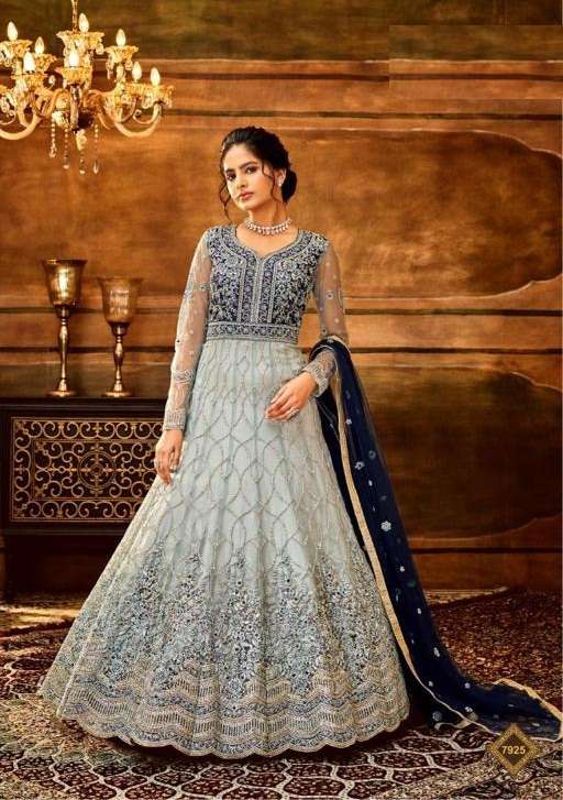 DESIGNER FANCY PARTY WEAR GREY LONG ANARKALI GEORGETTE SALWAR SUIT HOTLADY MAAYSHA 7925