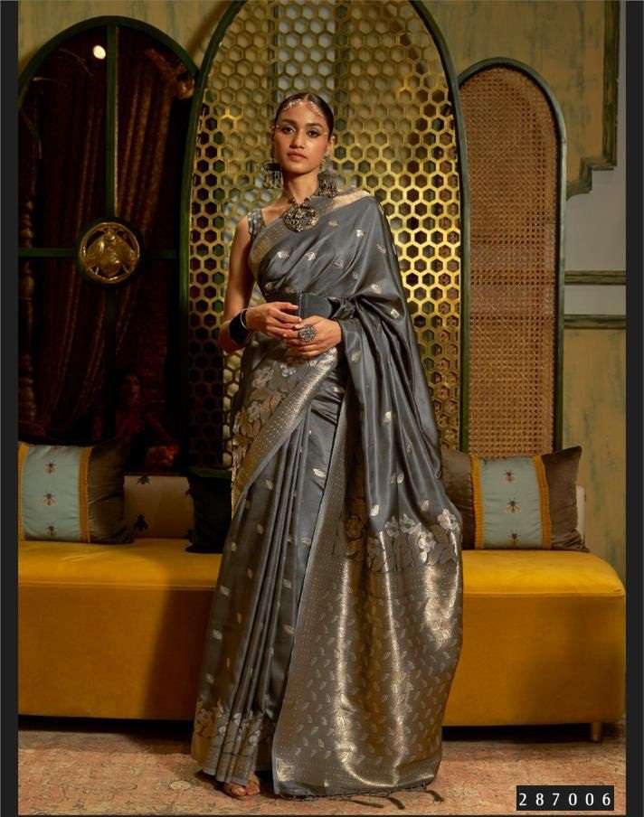 DESIGNER FANCY PARTY WEAR GREY SILK SAREE EXCLUSIVE COLLECTION SM RAJTEX KARADHYA 287006