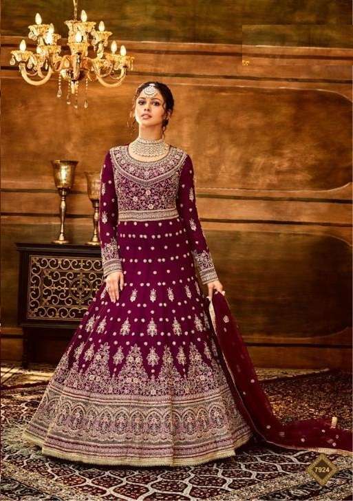 DESIGNER FANCY PARTY WEAR MAROON LONG ANARKALI GEORGETTE SALWAR SUIT HOTLADY MAAYSHA 7924