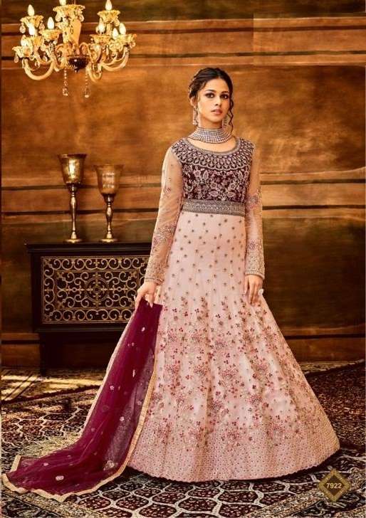 DESIGNER FANCY PARTY WEAR PINK LONG ANARKALI NET SALWAR SUIT HOTLADY MAAYSHA 7922